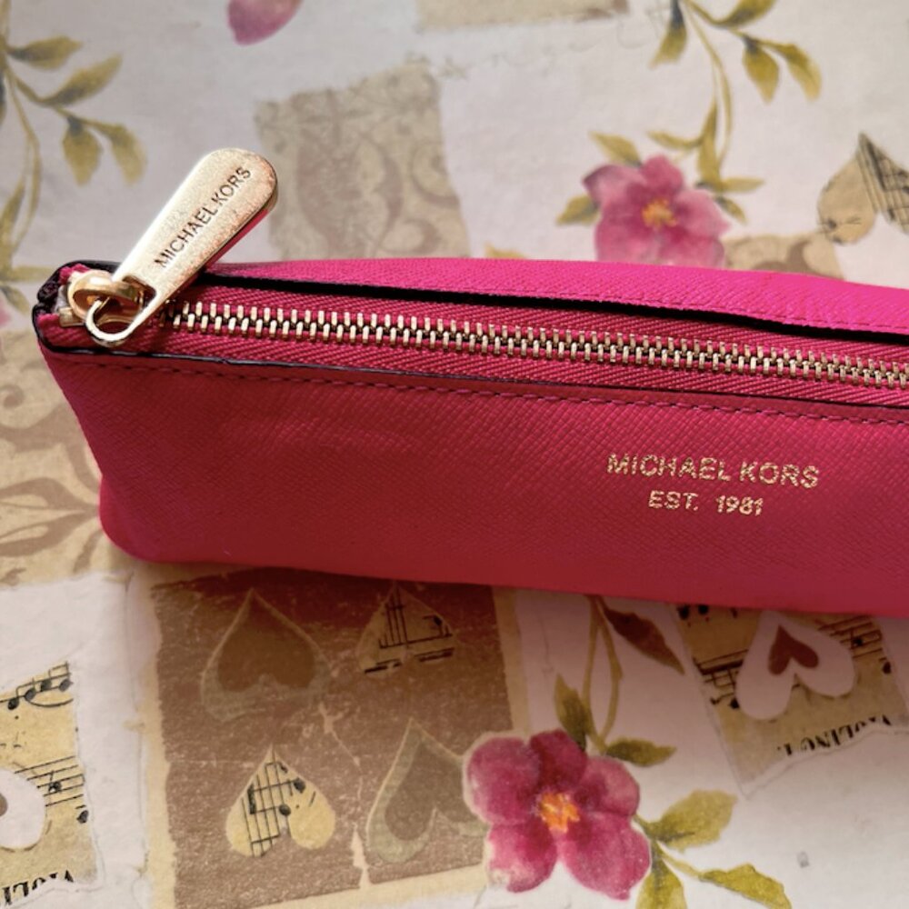 Hot Pink Michael Kors Mini Cosmetic Case / Pencil Pouch